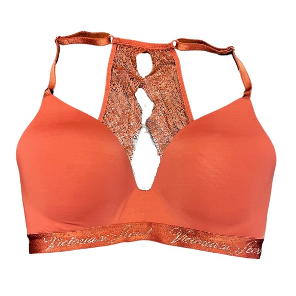 Victoria's Secret Other - EUC Victoria’s Secret T-Shirt Lightly Lined Wireless Bra 32D Burnt Orange Lace